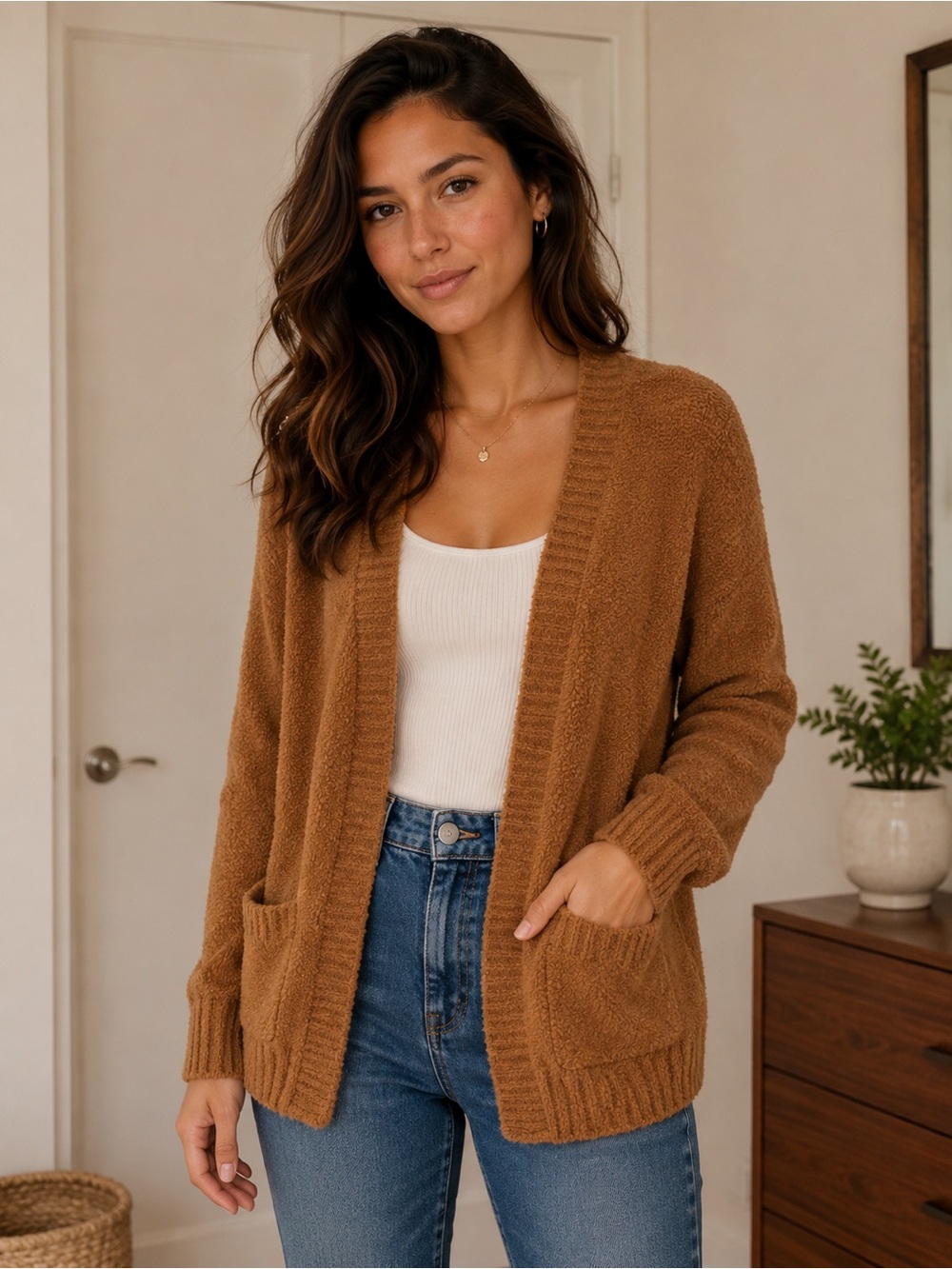 Luna Ivy Cozy Mustard Brown Women's Sweater